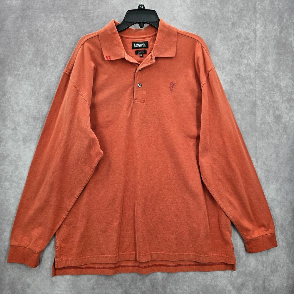 Ashworth EzTech‎ Orange Long Sleeve Polo Cotton Pullover Sweater XL Extra Large
